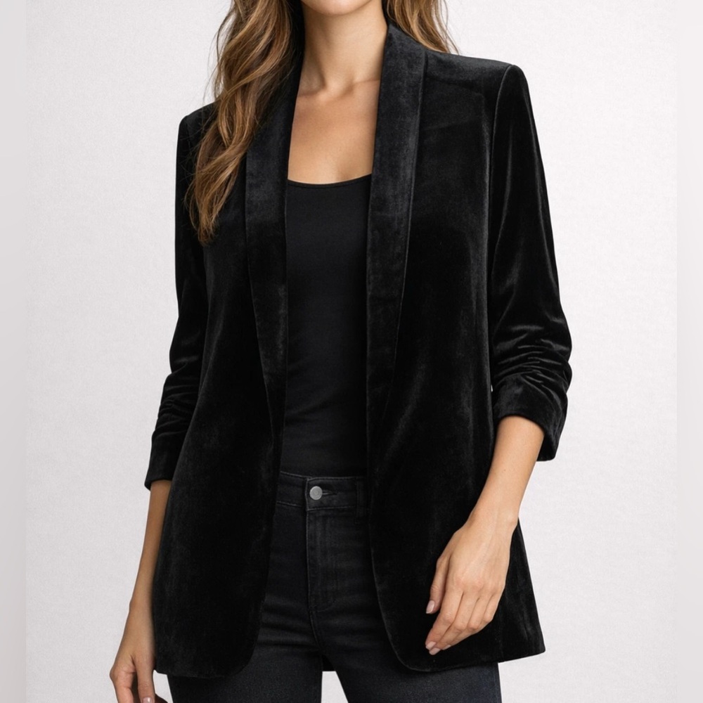 Autres Filles Small Blazer‎ Black Velour Crushed Velvet Solid Career Lined Work